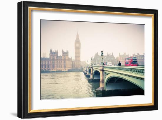 Big Ben and Westminster Bridge at Foogy Morning in London-sborisov-Framed Photographic Print