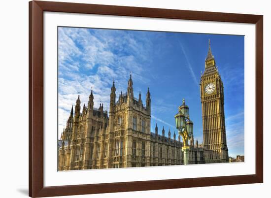 Big Ben, Parliament, and Lamp Post, Westminster, London, England.-William Perry-Framed Premium Photographic Print