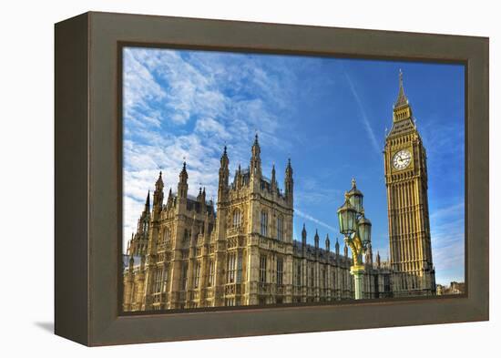 Big Ben, Parliament, and Lamp Post, Westminster, London, England.-William Perry-Framed Premier Image Canvas