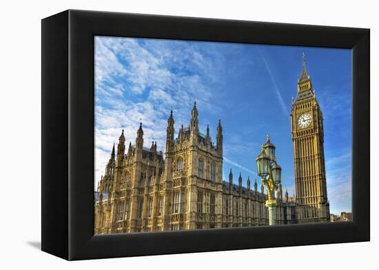 Big Ben, Parliament, and Lamp Post, Westminster, London, England.-William Perry-Framed Premier Image Canvas