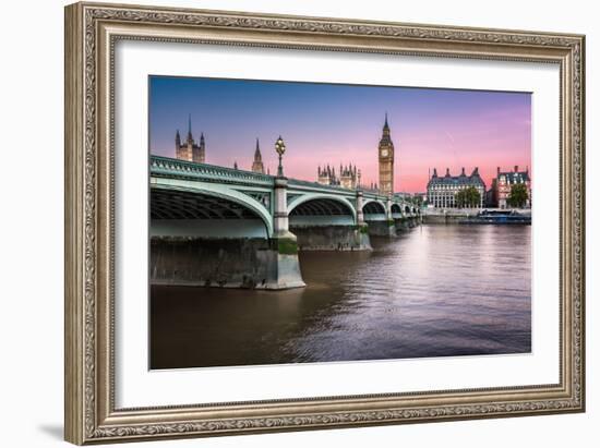 Big Ben, Queen Elizabeth Tower and Wesminster Bridge Illuminated at Dawn, London, United Kingdom-anshar-Framed Photographic Print