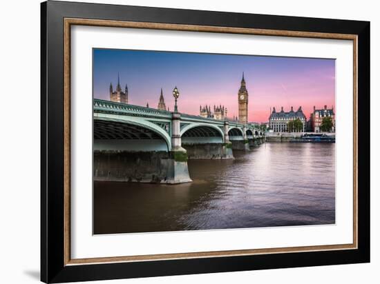 Big Ben, Queen Elizabeth Tower and Wesminster Bridge Illuminated at Dawn, London, United Kingdom-anshar-Framed Photographic Print