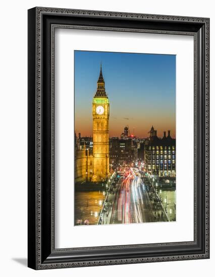 Big Ben (the Elizabeth Tower) and busy traffic on Westminster Bridge at dusk, London, England, Unit-Fraser Hall-Framed Photographic Print