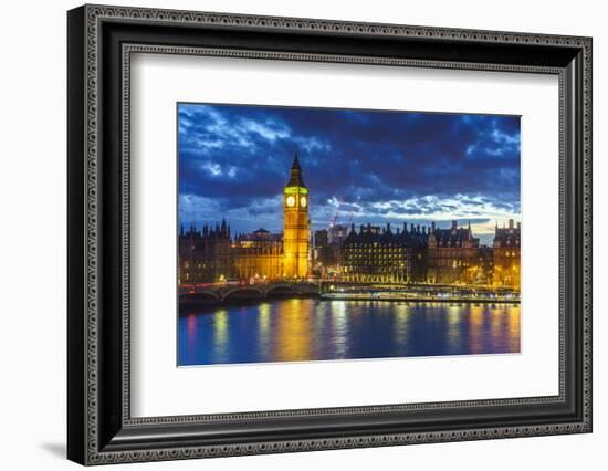 Big Ben (the Elizabeth Tower) and Westminster Bridge at dusk, London, England, United Kingdom, Euro-Fraser Hall-Framed Photographic Print