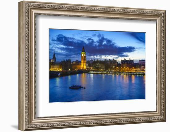 Big Ben (the Elizabeth Tower) and Westminster Bridge at dusk, London, England, United Kingdom, Euro-Fraser Hall-Framed Photographic Print