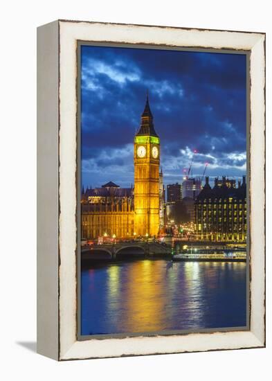 Big Ben (the Elizabeth Tower) and Westminster Bridge at dusk, London, England, United Kingdom, Euro-Fraser Hall-Framed Premier Image Canvas