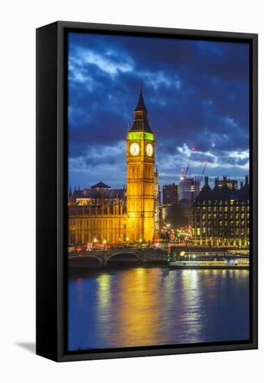 Big Ben (the Elizabeth Tower) and Westminster Bridge at dusk, London, England, United Kingdom, Euro-Fraser Hall-Framed Premier Image Canvas