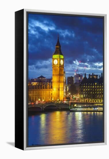 Big Ben (the Elizabeth Tower) and Westminster Bridge at dusk, London, England, United Kingdom, Euro-Fraser Hall-Framed Premier Image Canvas