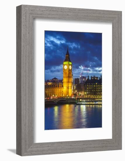 Big Ben (the Elizabeth Tower) and Westminster Bridge at dusk, London, England, United Kingdom, Euro-Fraser Hall-Framed Photographic Print