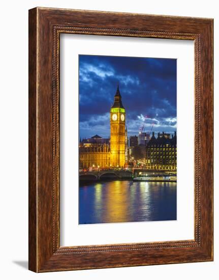 Big Ben (the Elizabeth Tower) and Westminster Bridge at dusk, London, England, United Kingdom, Euro-Fraser Hall-Framed Photographic Print