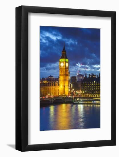 Big Ben (the Elizabeth Tower) and Westminster Bridge at dusk, London, England, United Kingdom, Euro-Fraser Hall-Framed Photographic Print