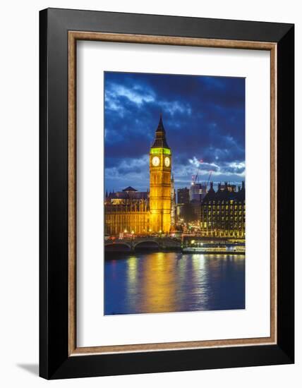 Big Ben (the Elizabeth Tower) and Westminster Bridge at dusk, London, England, United Kingdom, Euro-Fraser Hall-Framed Photographic Print