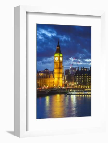 Big Ben (the Elizabeth Tower) and Westminster Bridge at dusk, London, England, United Kingdom, Euro-Fraser Hall-Framed Photographic Print