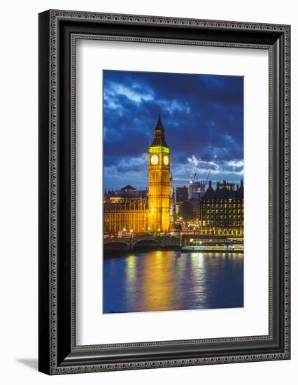 Big Ben (the Elizabeth Tower) and Westminster Bridge at dusk, London, England, United Kingdom, Euro-Fraser Hall-Framed Photographic Print