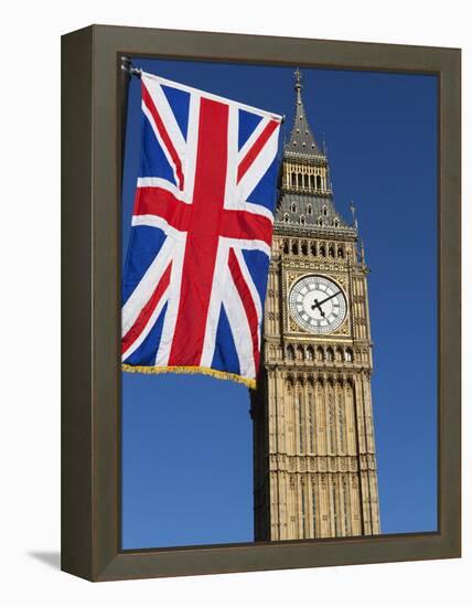 Big Ben with Union Flag, Westminster, UNESCO World Heritage Site, London, England, United Kingdom, -Stuart Black-Framed Premier Image Canvas
