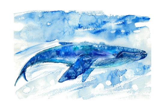 Big Blue Whale And Water Watercolor Hand Drawn Illustration Realistic Underwater Animal Art Art Print Jula Lily Art Com