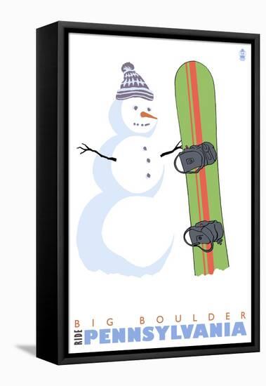 Big Boulder, Pennsylvania, Snowman with Snowboard-Lantern Press-Framed Stretched Canvas