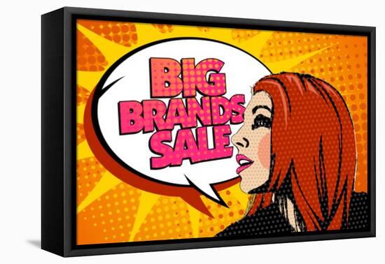 Big Brands Sale Design with Speaking Girl and Bubble Talk in Pop-Art Style-Selenka-Framed Stretched Canvas