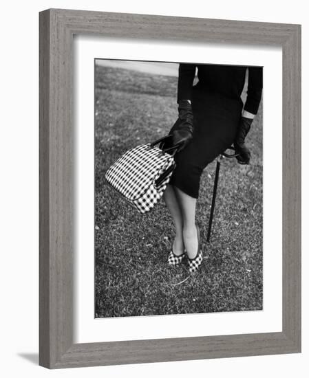 Big Checked Handbag with Matching Shoes, New Mode in Sports Fashions, at Roosevelt Raceway-Nina Leen-Framed Photographic Print