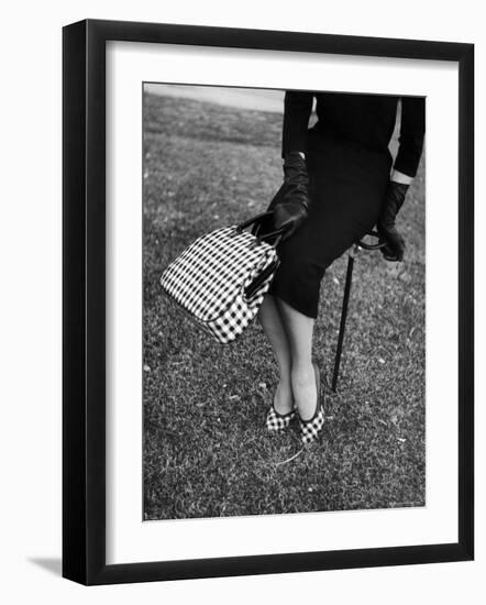 Big Checked Handbag with Matching Shoes, New Mode in Sports Fashions, at Roosevelt Raceway-Nina Leen-Framed Photographic Print