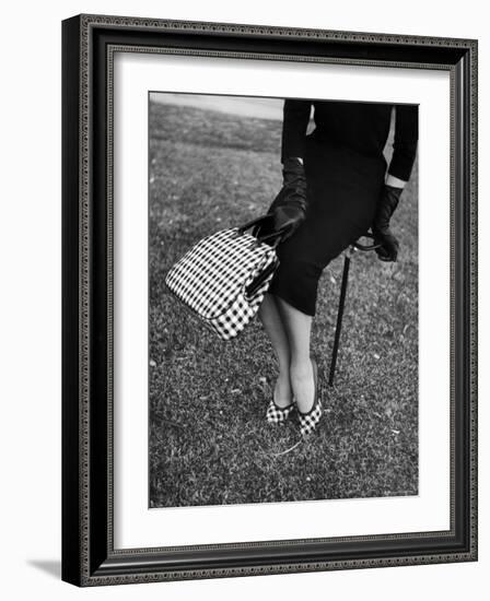 Big Checked Handbag with Matching Shoes, New Mode in Sports Fashions, at Roosevelt Raceway-Nina Leen-Framed Photographic Print