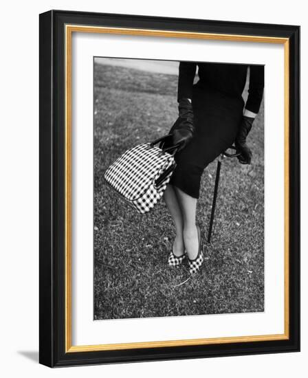 Big Checked Handbag with Matching Shoes, New Mode in Sports Fashions, at Roosevelt Raceway-Nina Leen-Framed Photographic Print