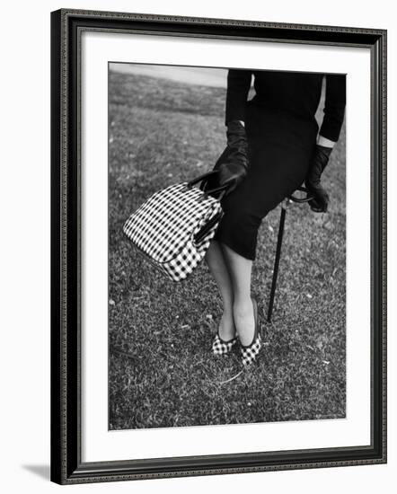 Big Checked Handbag with Matching Shoes, New Mode in Sports Fashions, at Roosevelt Raceway-Nina Leen-Framed Photographic Print