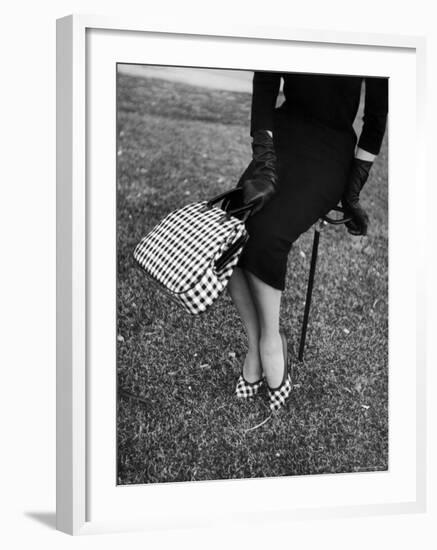 Big Checked Handbag with Matching Shoes, New Mode in Sports Fashions, at Roosevelt Raceway-Nina Leen-Framed Photographic Print