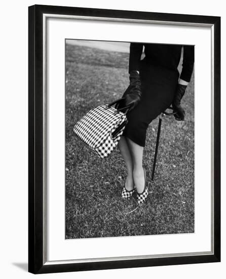 Big Checked Handbag with Matching Shoes, New Mode in Sports Fashions, at Roosevelt Raceway-Nina Leen-Framed Photographic Print
