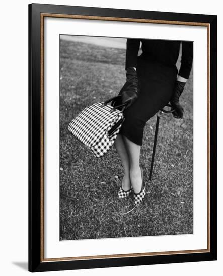 Big Checked Handbag with Matching Shoes, New Mode in Sports Fashions, at Roosevelt Raceway-Nina Leen-Framed Photographic Print