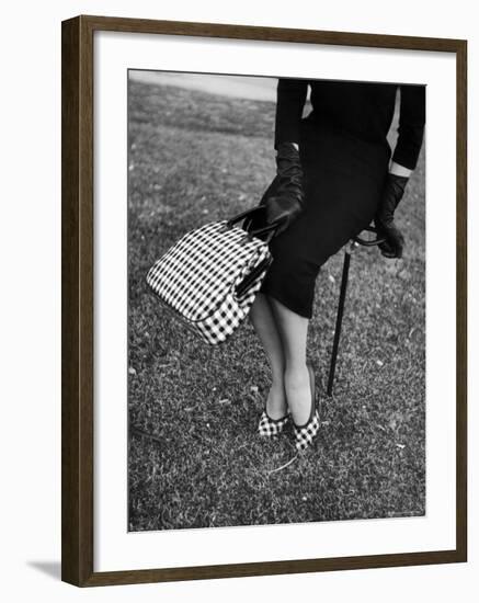 Big Checked Handbag with Matching Shoes, New Mode in Sports Fashions, at Roosevelt Raceway-Nina Leen-Framed Photographic Print