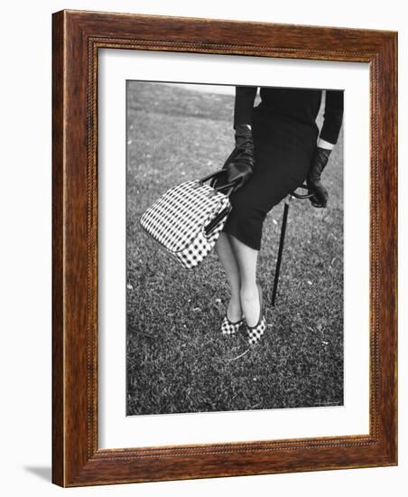 Big Checked Handbag with Matching Shoes, New Mode in Sports Fashions, at Roosevelt Raceway-Nina Leen-Framed Photographic Print