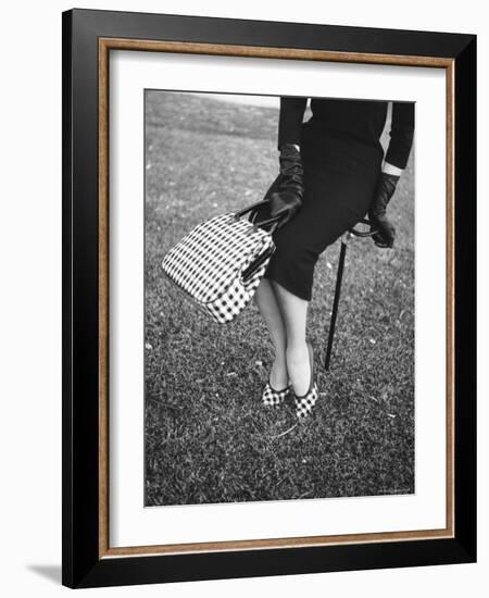 Big Checked Handbag with Matching Shoes, New Mode in Sports Fashions, at Roosevelt Raceway-Nina Leen-Framed Photographic Print