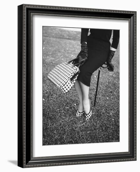 Big Checked Handbag with Matching Shoes, New Mode in Sports Fashions, at Roosevelt Raceway-Nina Leen-Framed Photographic Print