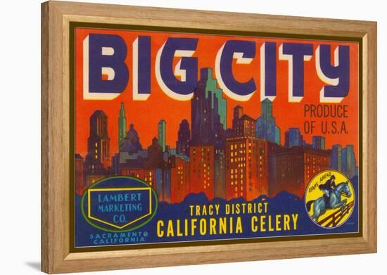 Big City Celery Crate Label-null-Framed Stretched Canvas