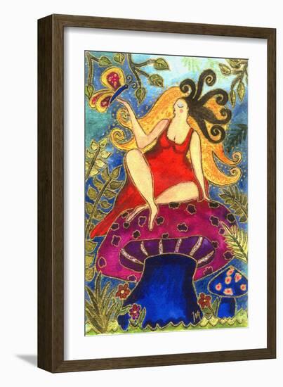 Big Diva Fairy on Mushroom-Wyanne-Framed Giclee Print