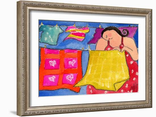 Big Diva Hanging Laundry to Dry-Wyanne-Framed Giclee Print