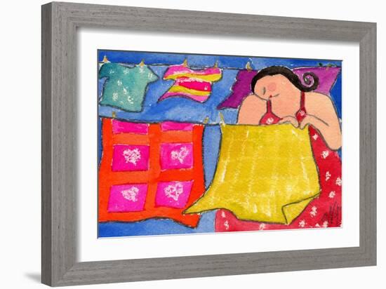 Big Diva Hanging Laundry to Dry-Wyanne-Framed Giclee Print