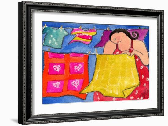 Big Diva Hanging Laundry to Dry-Wyanne-Framed Giclee Print