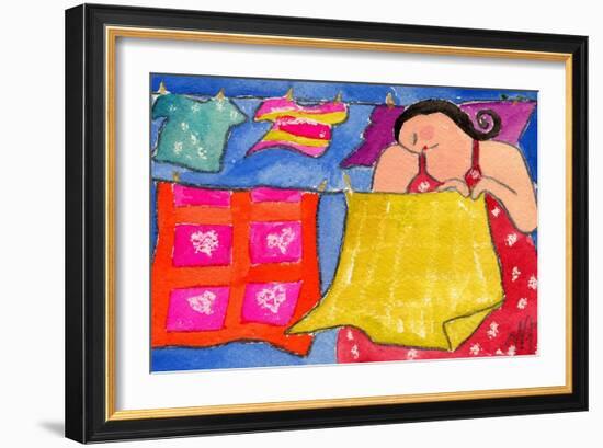 Big Diva Hanging Laundry to Dry-Wyanne-Framed Giclee Print