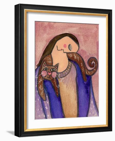 Big Diva with Cat on Shoulders-Wyanne-Framed Giclee Print