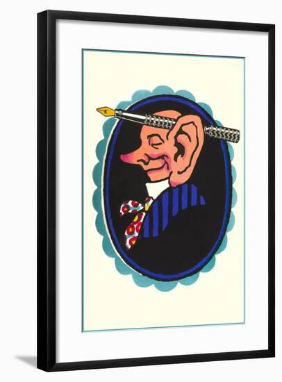 Big-Eared Man with Fountain Pen-null-Framed Art Print