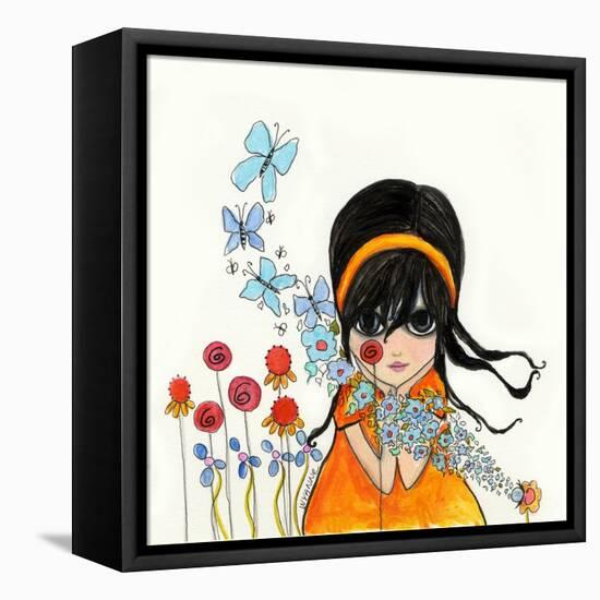 Big Eyed Girl Butterflies and Bees-Wyanne-Framed Premier Image Canvas