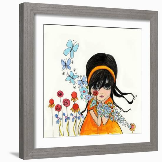 Big Eyed Girl Butterflies and Bees-Wyanne-Framed Giclee Print