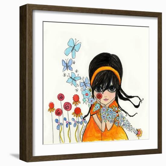 Big Eyed Girl Butterflies and Bees-Wyanne-Framed Giclee Print