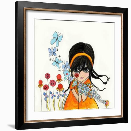 Big Eyed Girl Butterflies and Bees-Wyanne-Framed Giclee Print