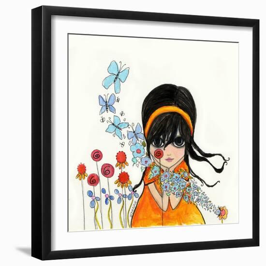 Big Eyed Girl Butterflies and Bees-Wyanne-Framed Giclee Print
