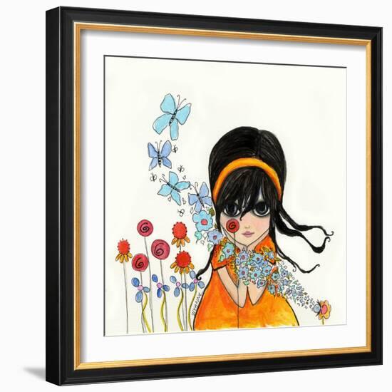 Big Eyed Girl Butterflies and Bees-Wyanne-Framed Giclee Print