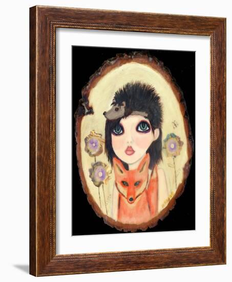 Big Eyed Girl Fox and Hedgehog-Wyanne-Framed Giclee Print