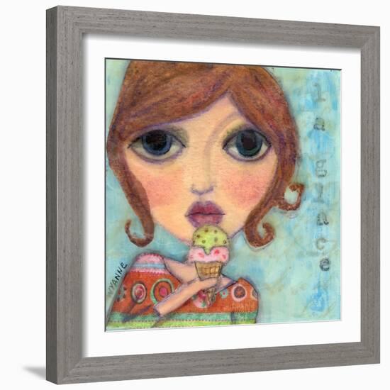 Big Eyed Girl Ice Cream Cone-Wyanne-Framed Giclee Print